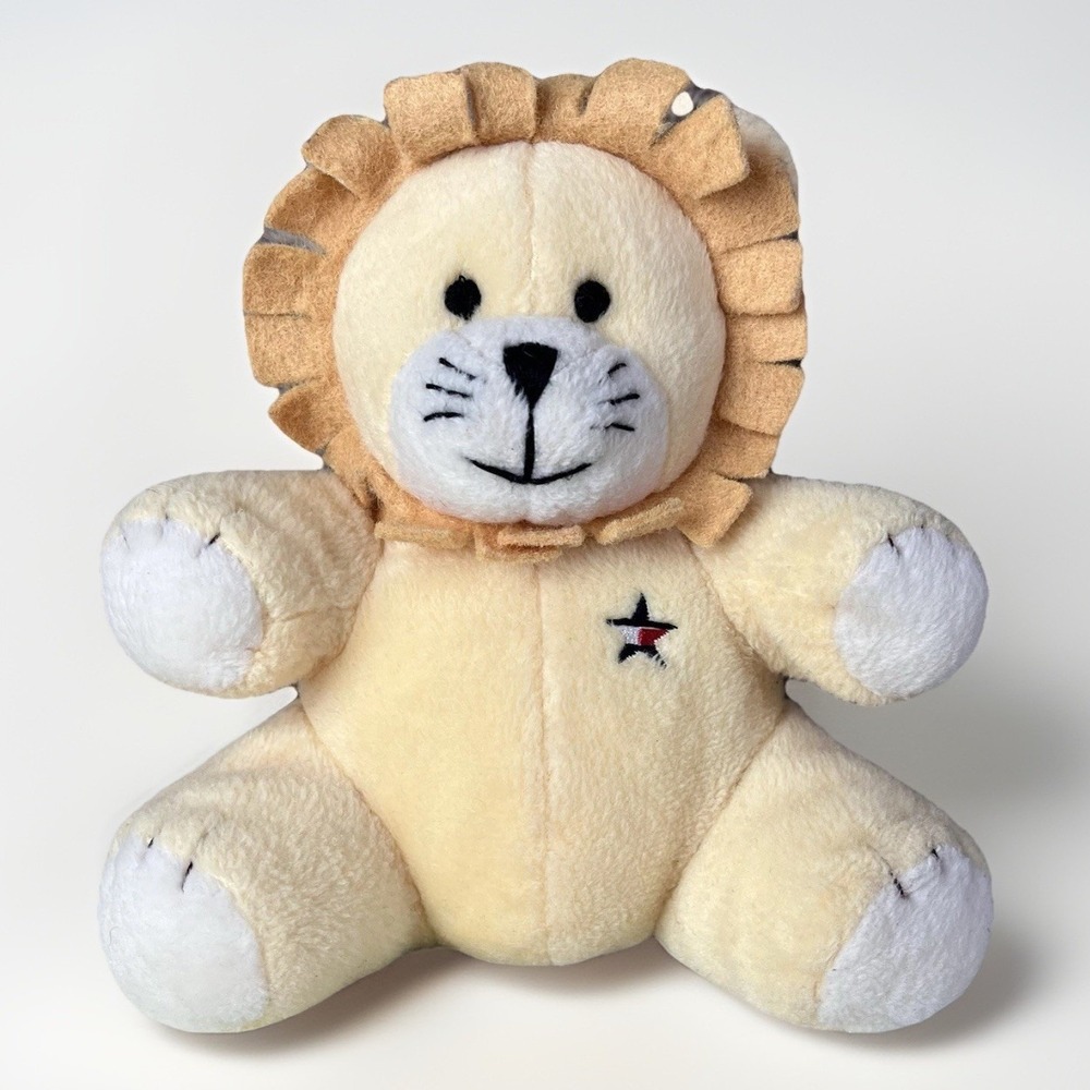 Tommy Hilfiger Baby Lion Rattle Plush Stuffed Animal Soft Toy Yellow Embroidered